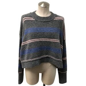 Self Contrast Sweater Womens Medium Gray Pink Blue Striped Cropped Boxy Moders